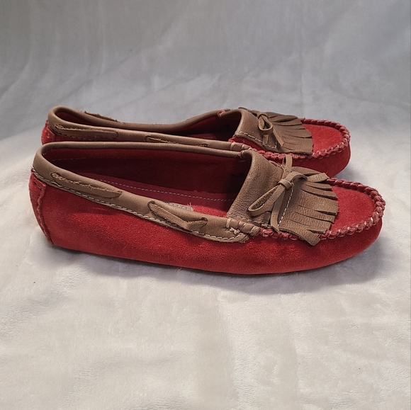 Darc Cuir Women's Tan & Red Suede Loafers Size 9 - Picture 6 of 8